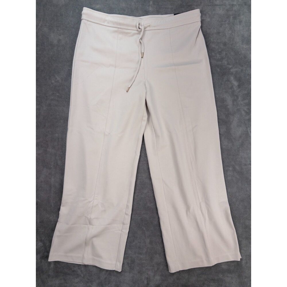 NWT Nicole Miller Wide Leg Pants Womens XL Beige Drawstring Mid Rise Comfort